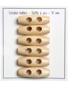 Set of 6 light wood toggle buttons 35 mm