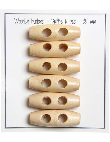 Set of 6 light wood toggle buttons 35 mm