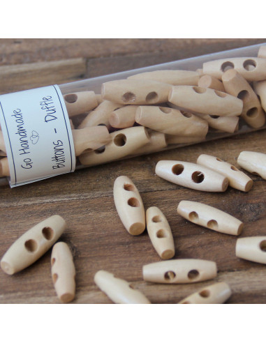 Set of 6 light wood toggle buttons 35 mm