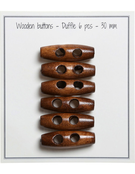 Set of 6 light brown wood toggle buttons 30 mm