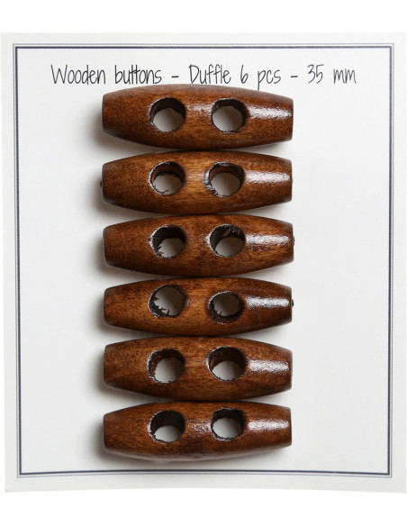 Set of 6 light brown wood toggle buttons 35 mm