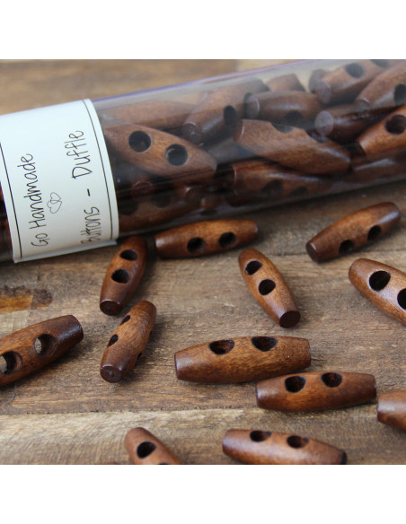 Set of 6 light brown wood toggle buttons 35 mm