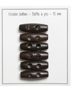 Set of 6 dark brown wood toggle buttons, 30 mm