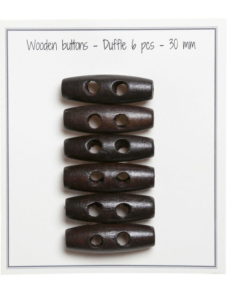 Set of 6 dark brown wood toggle buttons, 30 mm