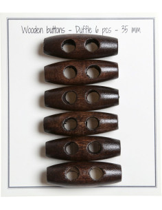 Set of 6 dark brown wood toggle buttons 35 mm