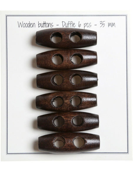 Set of 6 dark brown wood toggle buttons 35 mm