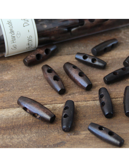 Set of 6 dark brown wood toggle buttons 35 mm