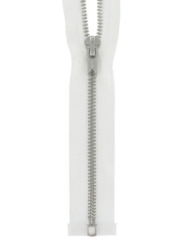Separating metal zipper - White with silver teeth