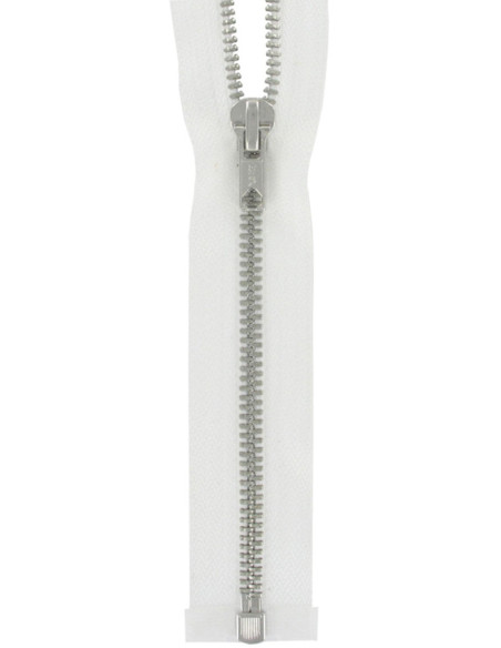 Separating metal zipper - White with silver teeth