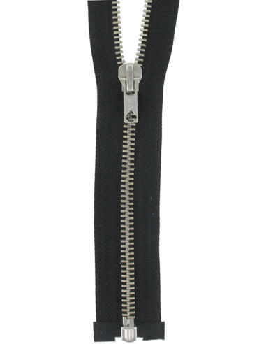 Separating metal zipper - Black with silver teeth