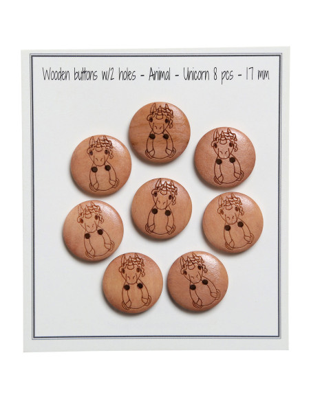 Set of 8 wooden buttons 17 mm - Unicorn
