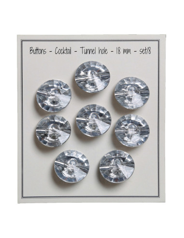 Set of 8 Cocktail Shank Buttons 18 mm - Silver