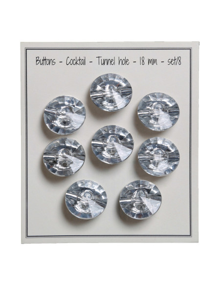 Set of 8 Cocktail Shank Buttons 18 mm - Silver