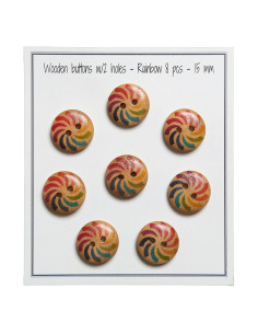 Pack of 8 rainbow wooden buttons 15 mm