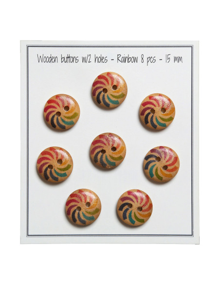 Pack of 8 rainbow wooden buttons 15 mm