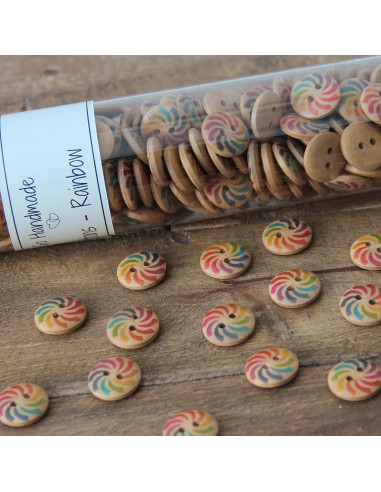 Pack of 8 rainbow wooden buttons 15 mm