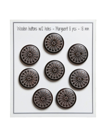 Pack of 8 daisy wooden buttons 18 mm