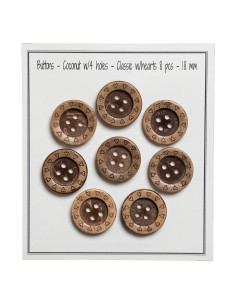 Pack of 8 coconut heart buttons 18 mm