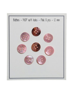 Set of 8 four-hole mother-of-pearl buttons 12 mm - Pink