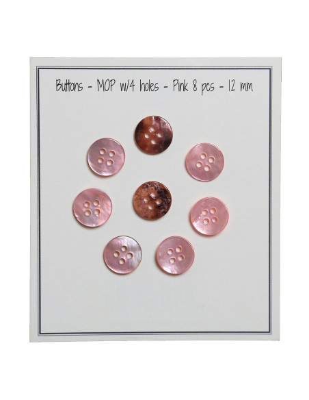 Set of 8 four-hole mother-of-pearl buttons 12 mm - Pink