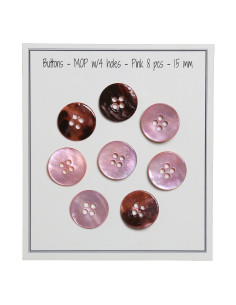 Set of 8 four-hole mother-of-pearl buttons 15 mm - Pink