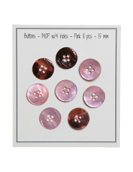 Set of 8 four-hole mother-of-pearl buttons 15 mm - Pink