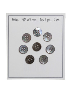 Set of 8 four-hole mother-of-pearl buttons 12 mm - Black