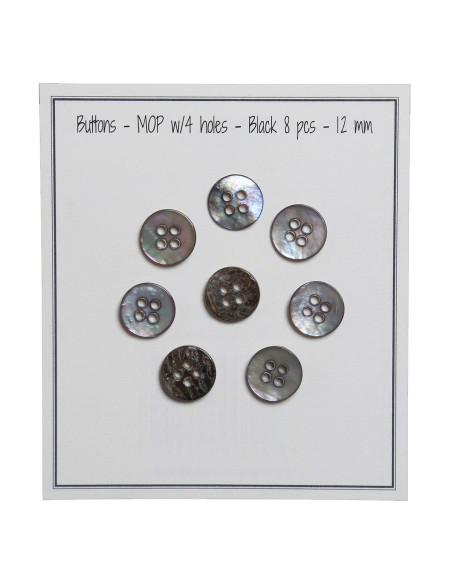 Set of 8 four-hole mother-of-pearl buttons 12 mm - Black