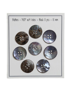 Set of 8 black 18 mm 4-hole mother-of-pearl buttons