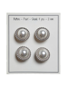 Set of 4 Pearl Buttons 21 mm - Silver