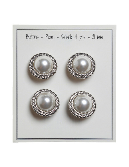 Set of 4 Pearl Buttons 21 mm - Silver