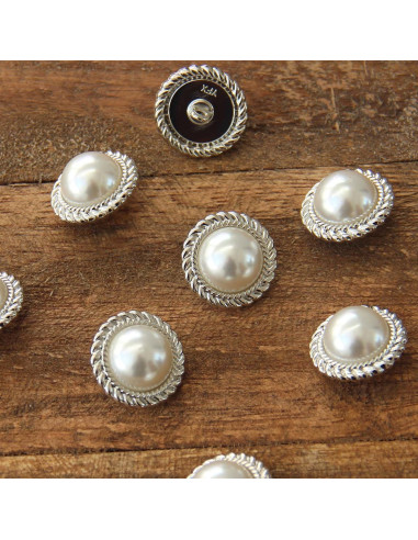 Set of 4 Pearl Buttons 21 mm - Silver