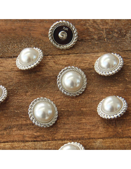 Set of 4 Pearl Buttons 21 mm - Silver