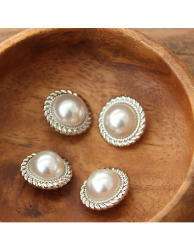 Set of 4 Pearl Buttons 21 mm - Silver