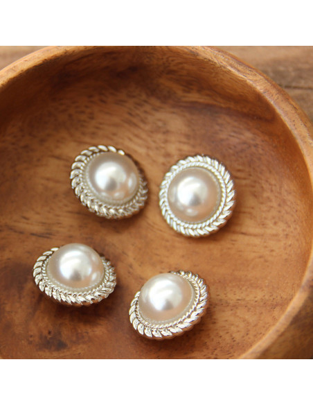 Set of 4 Pearl Buttons 21 mm - Silver