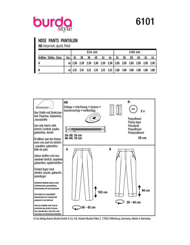Pants pattern - Burda 6101