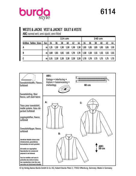 Vest and Jacket Pattern - Burda 6114
