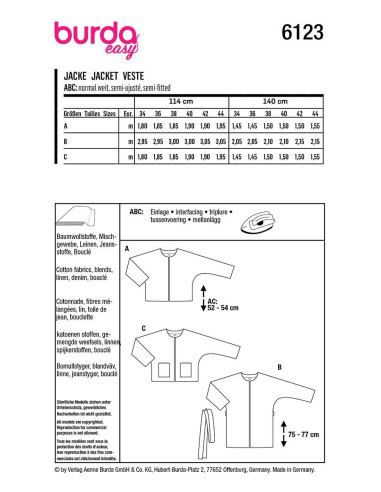 Jacket pattern - Burda 6123
