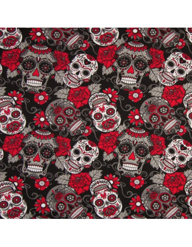 Jersey fabric - Skull - Red and black