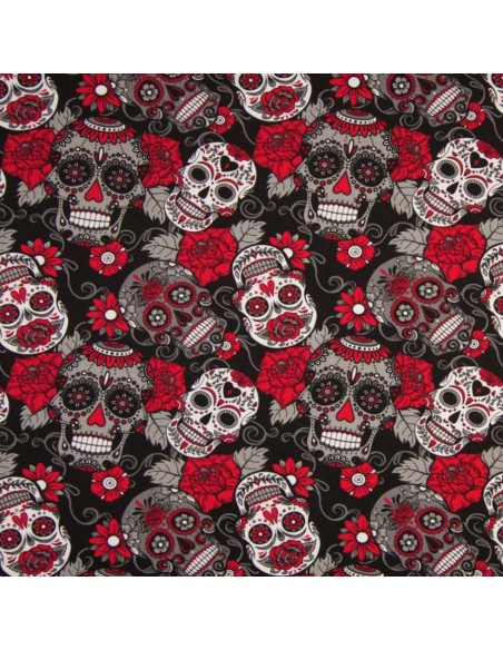 Jersey fabric - Skull - Red and black
