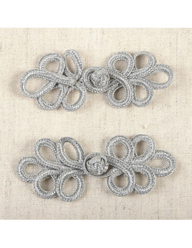 Set of 2 lurex frog closures - Silver
