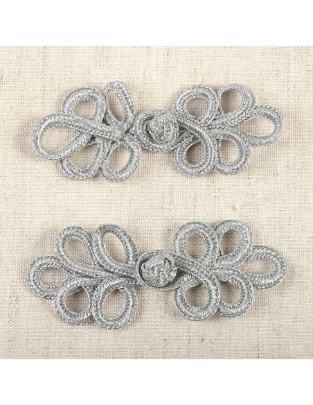 Set of 2 lurex frog closures - Silver