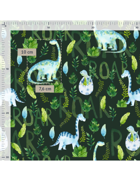 Deluxe organic cotton fabric - Dinosaurs roar