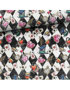 Premium cotton fabric - Alice in Wonderland Chessboard