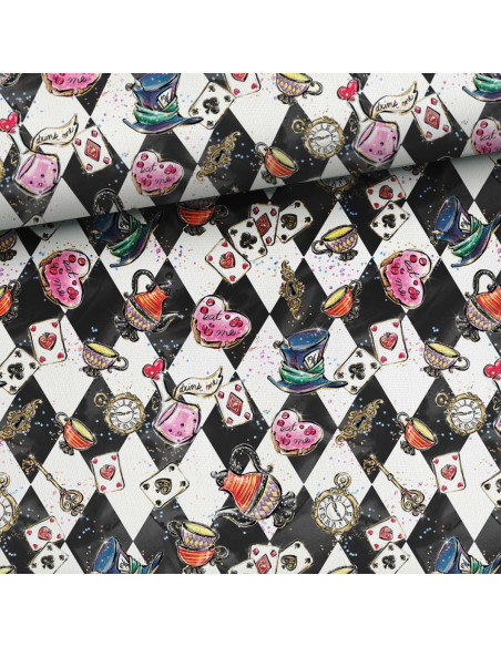 Premium cotton fabric - Alice in Wonderland Chessboard