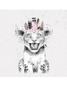 Lightweight sweatshirt fabric panel 40 cm x 50 cm - Pink Indian Lion Cub