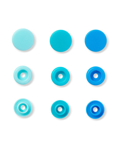 Set of 30 Color Snaps press buttons 12.4 mm - Sky blue, turquoise, and blue