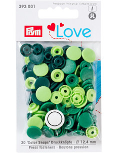 Set of 30 Color Snaps press buttons 12.4 mm - Apple green, green, and fir green