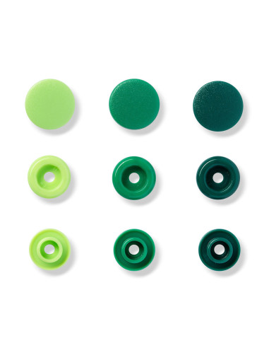Set of 30 Color Snaps press buttons 12.4 mm - Apple green, green, and fir green