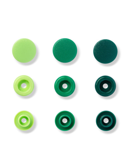Set of 30 Color Snaps press buttons 12.4 mm - Apple green, green, and fir green